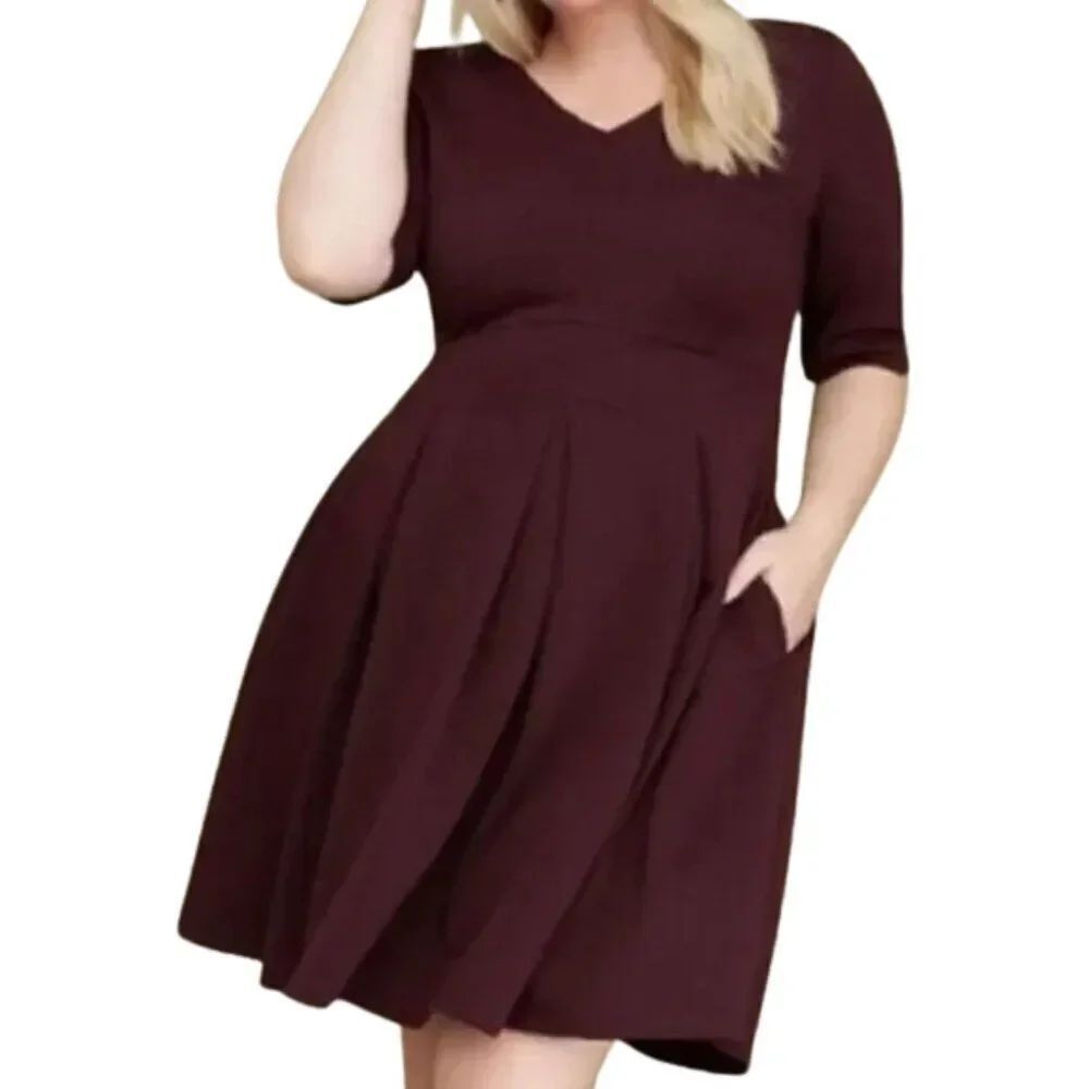 NWT Lane Bryant Pleated Fit & Flare Burgundy Wine Dress